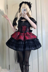 BXOXO - Black/Red Ancient Dream of the Dark Night Print Ruffle Gothic Lolita Jsk Dress